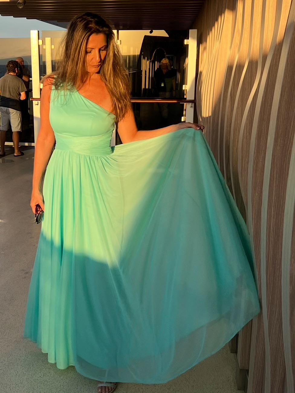 David's Bridal Aqua One Shoulder Empire Waist A-Line Maxi Dress 8